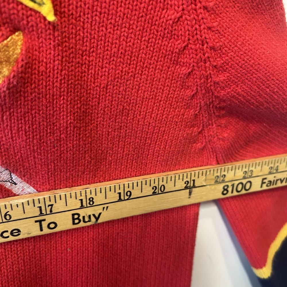 Anne Cole Collection Vintage Ski Sweater Red Navy Yellow 1/4 Zip Cotton Large - Picture 5 of 13